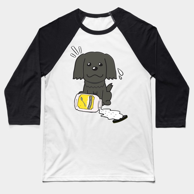Cute black sheepdog spilled mayonnaise Baseball T-Shirt by Pet Station
